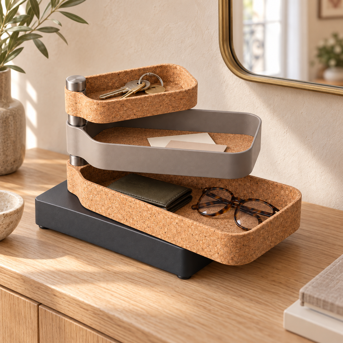 Vide-poche à trois compartiments orientables