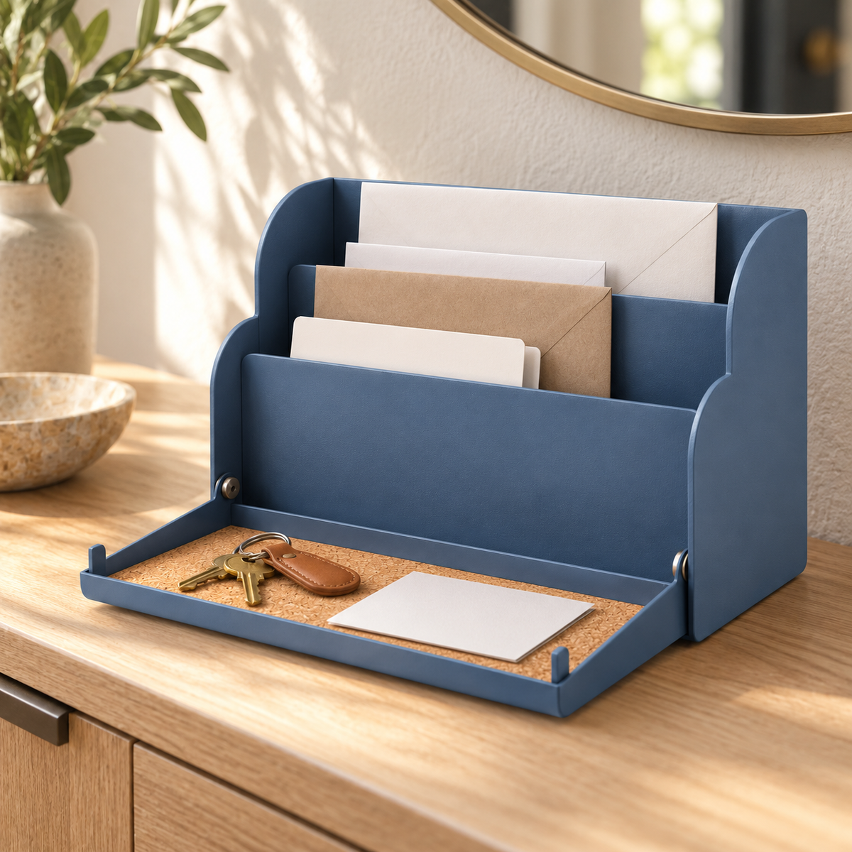 Porte-courrier à trois niveaux avec plateau rabattable