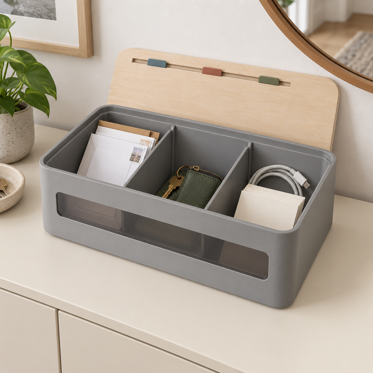 Boîte de rangement avec séparateurs et repères mobiles