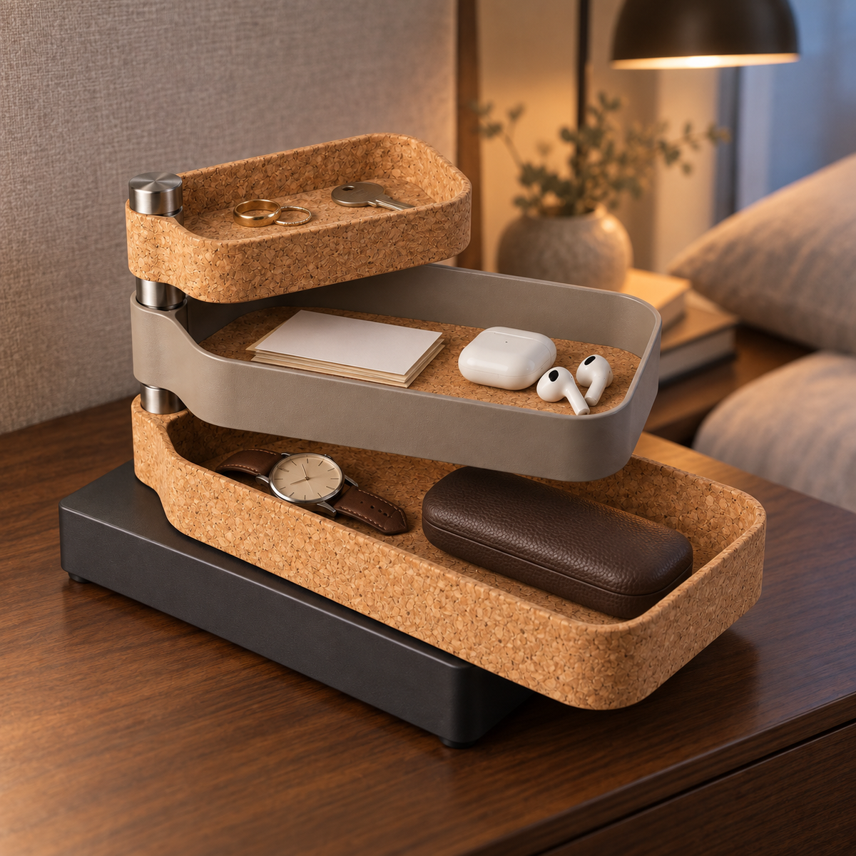 Vide-poche à trois compartiments orientables