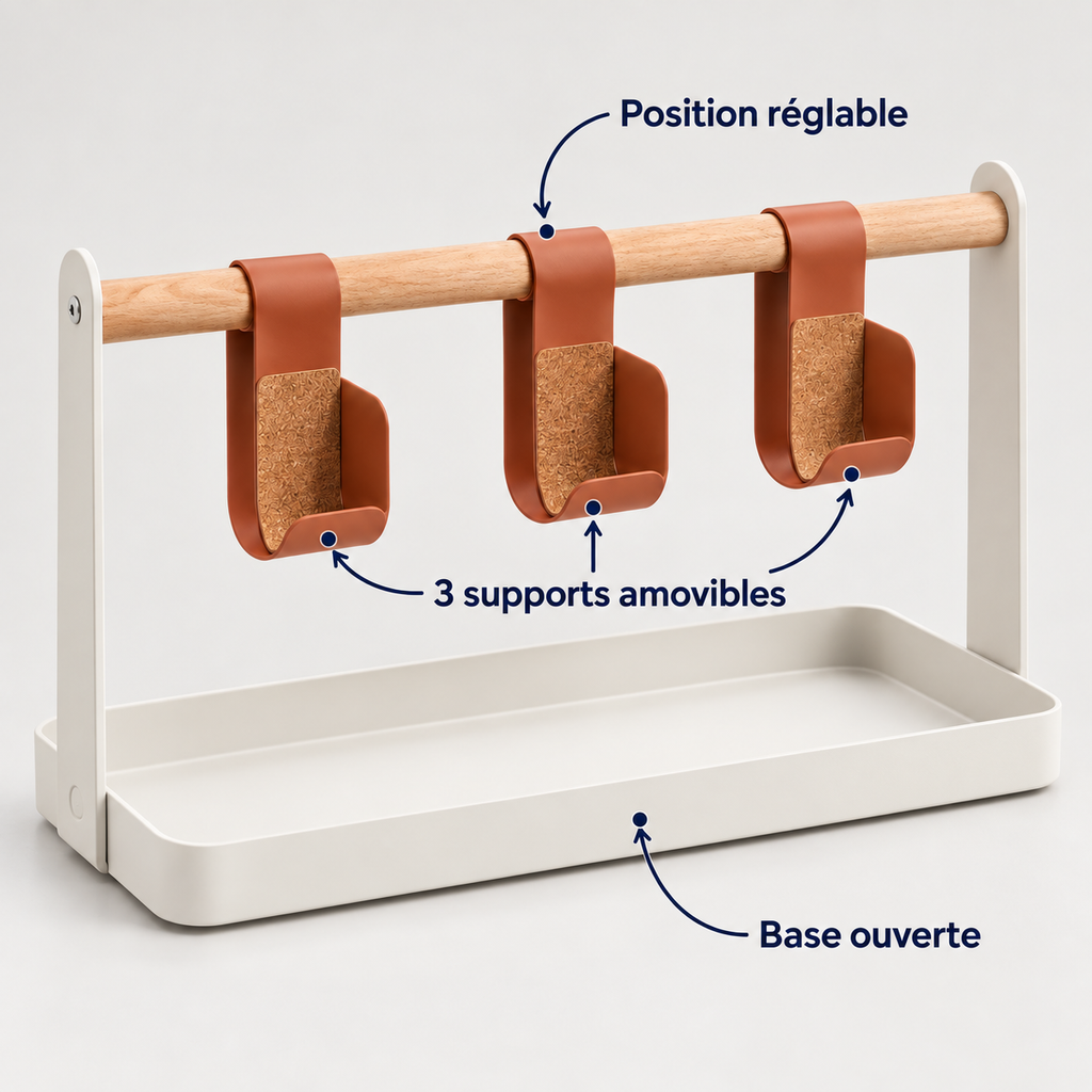 Organisateur de table avec trois supports amovibles