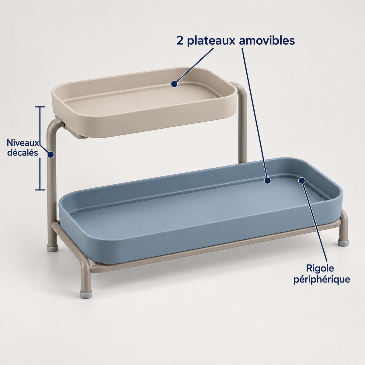 Organisateur de lavabo à deux plateaux amovibles