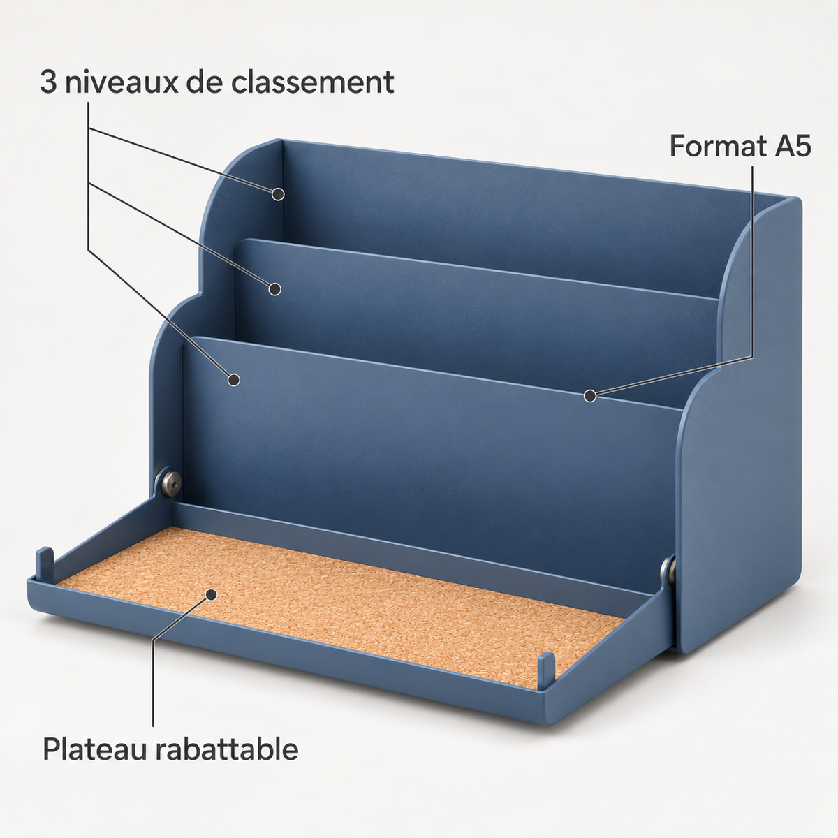 Porte-courrier à trois niveaux avec plateau rabattable