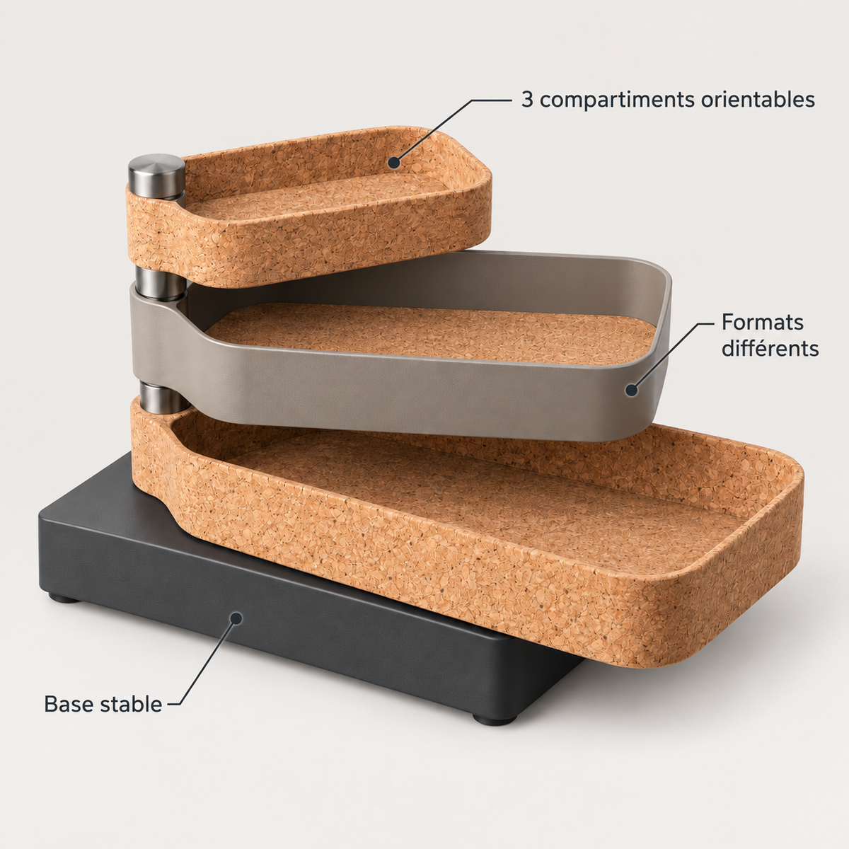 Vide-poche à trois compartiments orientables