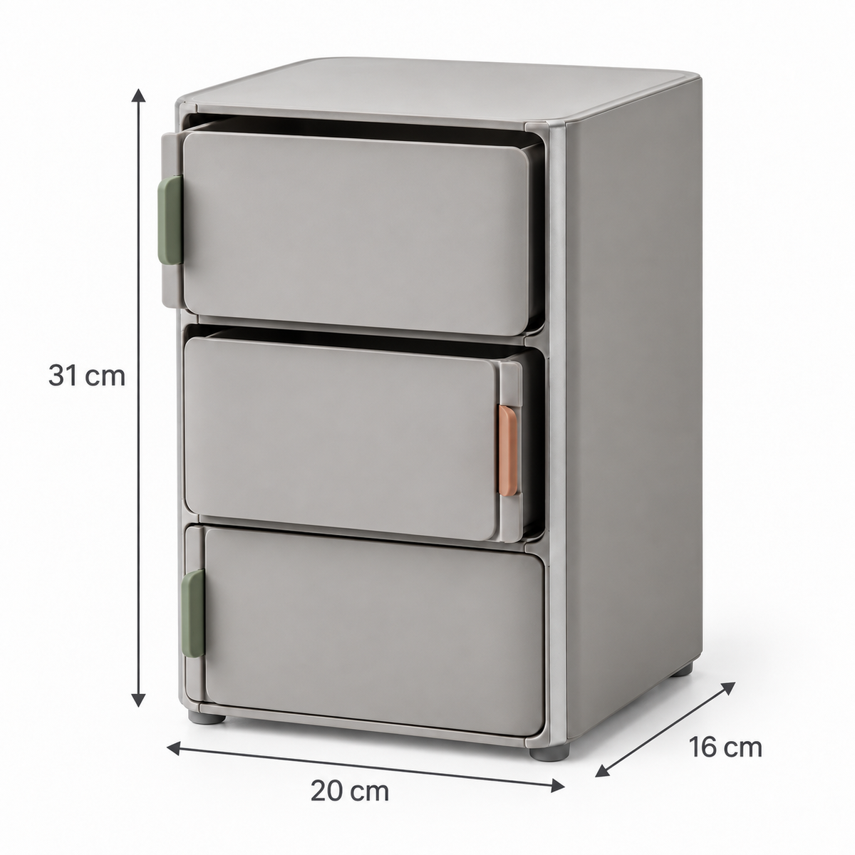 Boîte de rangement à trois tiroirs alternés